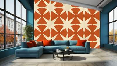 Seamless pattern with red and beige geometric shapes forming stars Wall mural