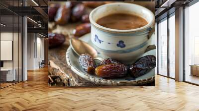 Served dry dates with a cup of chai on a teaspoon Wall mural