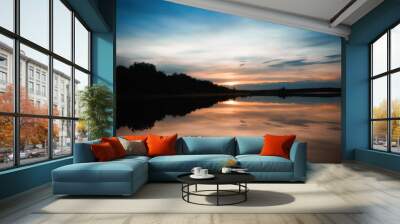 beautiful landscape. the sun sets over the lake Wall mural