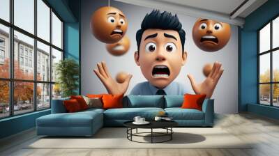 Shocked Face Emoticon Expressing Dismay in 3D Render Wall mural