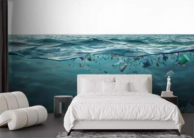 Sinking trash in the sea isolated on transparent background Wall mural