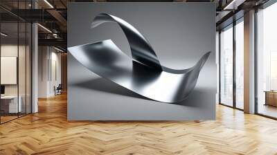 Sleek Metallic Sheet 3D Render with Elegant Flowing Abstract Plane Wall mural