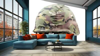 Soldier camouflage army helmet on transparent background  Wall mural