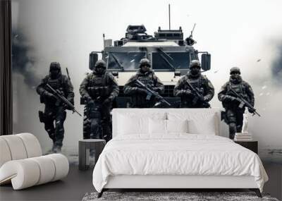 soldiers with heavy armored vehicle Wall mural