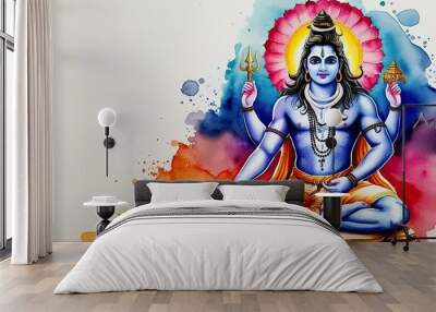 Soulful Watercolor Vision of Shiva: Essence of Indian Spirituality and Beliefs Wall mural