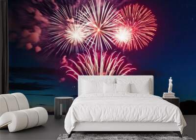 Spectacular Fireworks Lighting Up a Starry Night Sky Wall mural