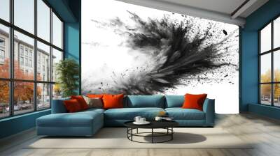 Splash holi paint black color powder festival explosion burst on transparent background  Wall mural