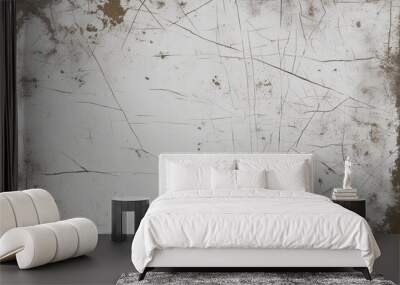 Stained White Grunge Overlay Texture with Weathered Scratch and Dirt Patterns Wall mural