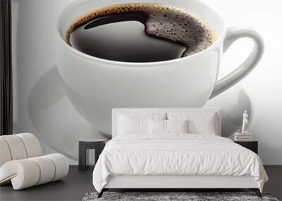 Steaming coffee in white cup on transparent background Wall mural