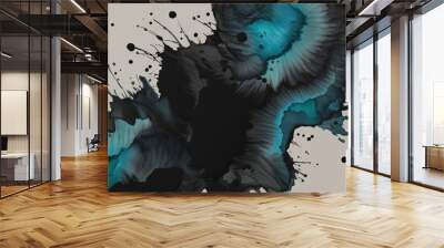 Striking Dynamic Watercolor Texture Design on Vivid Black Ink Surface Wall mural