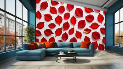 Stunning Arrangement of Vibrant Red Flower Petals on Smooth White Backdrop Wall mural