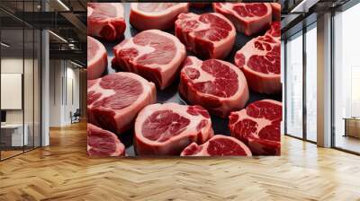 Stunning Close-Up Images of Isolated Raw Steaks in Vivid Detail Wall mural