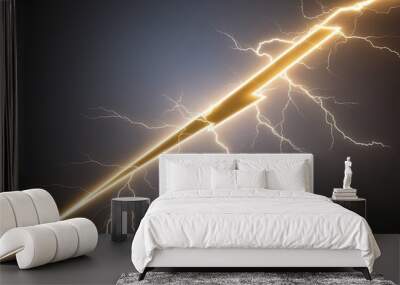 Stunning Gold Lightning Bolt: Electricity Strike and Energy Flash on Clear Background Wall mural