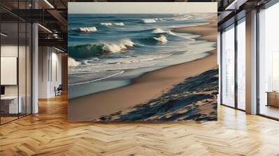 Summer Beach Scene with Flowing Sand Dunes and Ocean Waves Wall mural