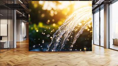 Sunlit garden pipe gushing water, creating a refreshing splash Wall mural