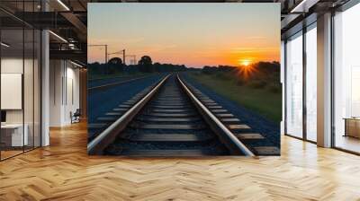 Sunset Railway Track Silhouette Exploring Serene Journeys Wall mural