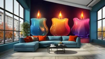 Three burning abstract modern candles with wavy shapes and bright flames Wall mural