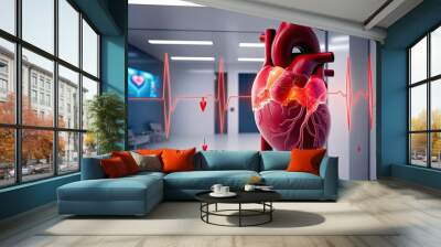 Three-Dimensional Animated Render of Cardiac Visualization with Heartbeat Rhythm for Treatment Center Wall mural