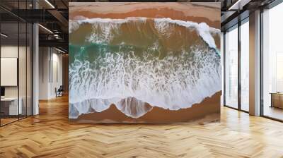 Top View of Waves on a Sandy Beach for Summer Holiday Relaxation Wall mural