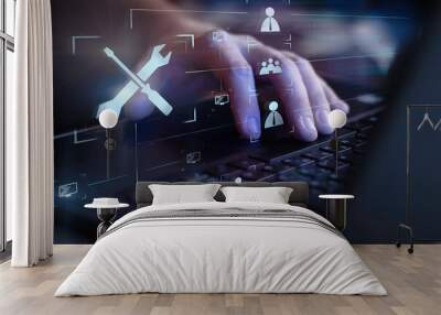 cloud storage and cloud computing concept. data processing technology glowing illustration backgroun Wall mural