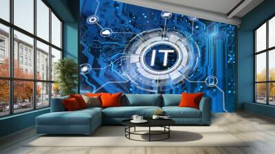 it. information technology concept. motherboard integrated circuit and tech icons illustrtion. futur Wall mural