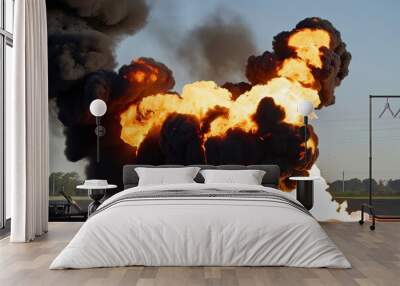 Tremendous Blaze and Thick Black Smoke Erupting from Powerful Ignition Wall mural