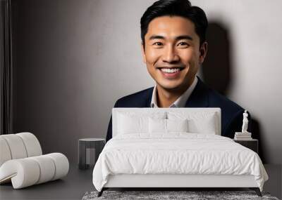 Trendy Portrait of Smiling Asian Man Exuding Confidence Wall mural