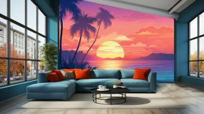 Tropical Island Sunset Gradients: Seaside Dusk Gradation Shoreline Spectra Wall mural