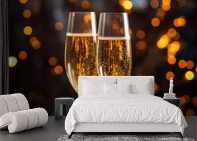 Two glasses of champagne with lights bokeh background Wall mural