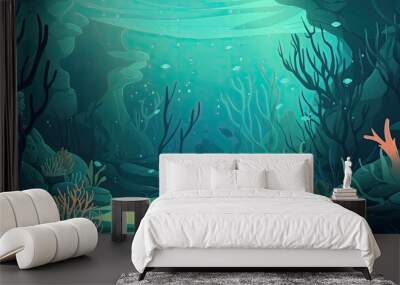 Under the sea background illustration image, graphic recourse, backdrop artwork, website banner, background landscape, AI Wall mural