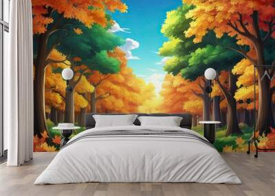 Vibrant Anime Style Autumn Forest Background Artwork Wall mural