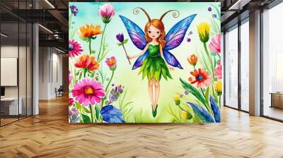 Vibrant Fairy Watercolor Art for Kids Fantasy Room Decor Wall mural