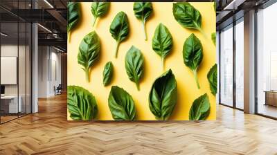 Vibrant Fresh Basil Leaves Gathered on Radiant Background Wall mural