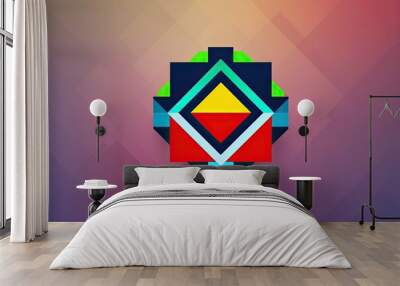 Vibrant Geometric Pixel Circle Design with Gradient Blend Background Wall mural