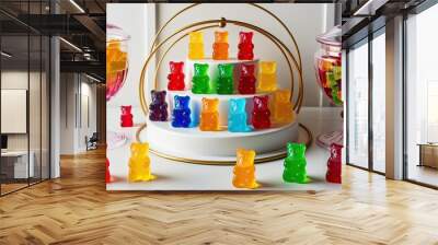 Vibrant Gummy Bear Candy Display on a Clean White Background Wall mural