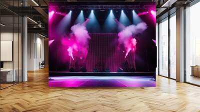 Vibrant Pink Stage Backdrop with Smoky Atmosphere and Spotlight for Concert Events Wall mural