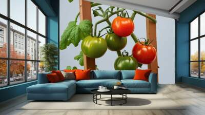 Vibrant Red and Green Tomatoes on a Trellis with Minimalist Background Wall mural