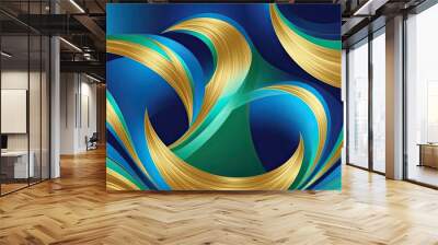 Vibrant Sky Blue Emerald and Gold Color Gradient Background for Eye-Catching Posters and Banners Wall mural