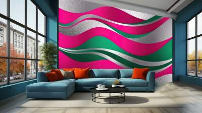 Vibrant Textured Background with Pink Green Silver Gradient and Flowing Wave Pattern Wall mural