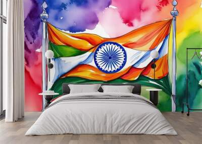 Vibrant Watercolor Art Celebrating India's National Flag and Patriotism Wall mural