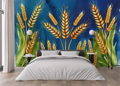 Vibrant Watercolor Illustration for Vaisakhi Celebration with Wheat Stalk Motifs Wall mural