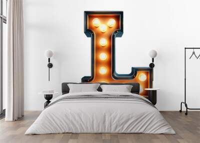 Vintage Steampunk Letter 'L' with Illuminated Incandescent Bulbs in Old American Road Sign Style on Transparent Background Wall mural