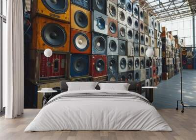 Wall of old music audio speakers Wall mural