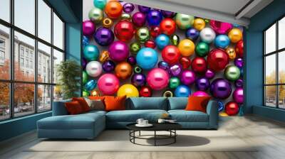 Whimsical Multicolored Beads: A Variety of Vibrant Gems in an Abstract Composition Wall mural