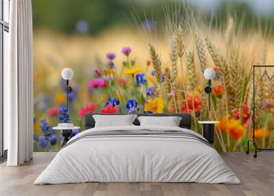 Wild flowers in a wheat field Wall mural