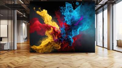 yellow, blue and red smoke with shiny glitter particles abstract 2 Wall mural