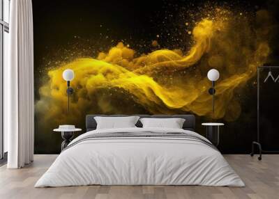 Yellow gold smoke with shiny glitter particles abstract background, ai Wall mural