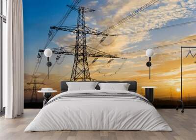 Electrical pylon and high voltage power lines Wall mural