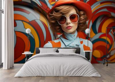 Portrait of a modern woman with sunglasses Wall mural