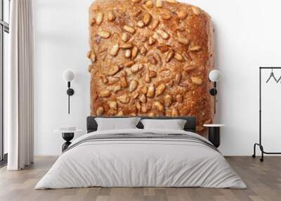 Sunflower seed bread roll isolated on white Wall mural